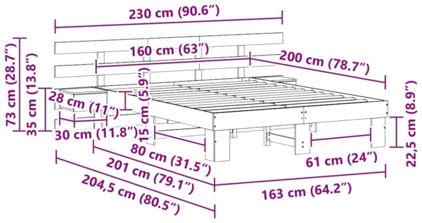 vidaXL Bettrahmen mit Kopfteil Braun 160 x 200 cm Massives Kiefernholz 3385682 Bild 10