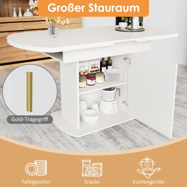 Merax Ausziehbarer ovaler Esstisch, L110/130*W70*H75cm,Esstisch mit Stauraum, Kaffee-Freizeittisch, moderner minimalistischer Esstisch, platzsparender multifunktionaler Esstisch, weiß + goldener Griff Bild 5