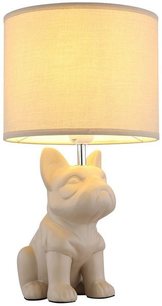 GLOBO LIGHTING LED Tischleuchte, Leuchtmittel inklusive, Warmweiß, Tischlampe Tischleuchte LED Keramik Hund Textil Leselampe sand H 40 cm