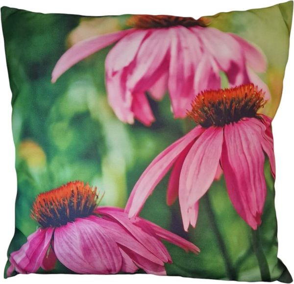 Outdoor Kissen 40x40 cm – Blumenmuster SONNENHUT pink-grün – wasserabweisend