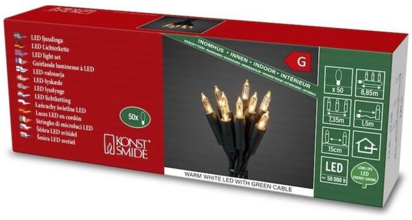 KONSTSMIDE No. 6303-100 LED Minilichterkette 50 warmweiße Dioden grünes Kabel