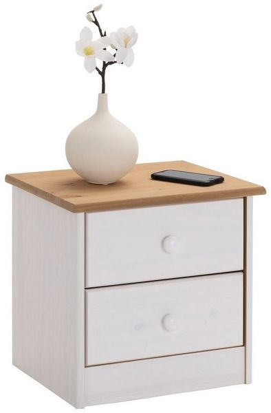 IDIMEX Nachttisch Rondo,Kommode aus Kiefer massiv, weiß/braun lackiert, 2 Schubladen, Landhausstil, Massivholz