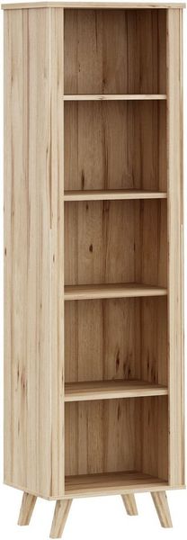 Forte VANKKA Regal 60, Offenes Regal mit 4 Einlegeböden und erhöhten Möbelbeinen, Holzwerkstoff, Planked Eiche Dekor/Weiß, 60 cm breit, 201,5 cm hoch, 42 cm tief