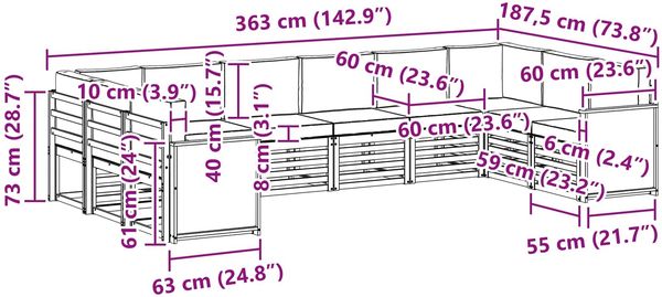 vidaXL Ecksofa Set mit Kissen 7 pcs Natürlich und Hellgrau 3384882 Bild 8