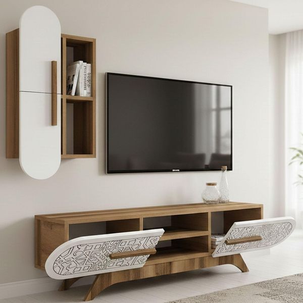 Dmora Möbelwand Nemb 145 x 35 x 37 cm Braun, 6 Böden, 8 Fächer