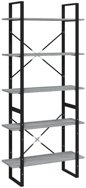Bücherregal | Standregal 5 Fächer Grau Sonoma-Eiche 80x30x175 Holzwerkstoff
