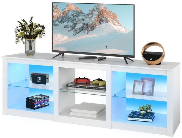 WLIVE Lowboard TV-Schrank mit RGB-LED (22 Modi), 3 offene Fächer & verstellbare (Länge 166 cm, Weiß, TV Board für 55/60/ 65/70/75/Zoll Fernseher), 166 x 39 x 56 cm, modern & stabil