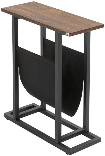HOMCOM Beistelltisch Sofatisch mit Stahlrahmen (Kaffeetisch, 1-St, Couchtisch), Dunkelbraun+Schwarz, 49 x 19 x 55 cm