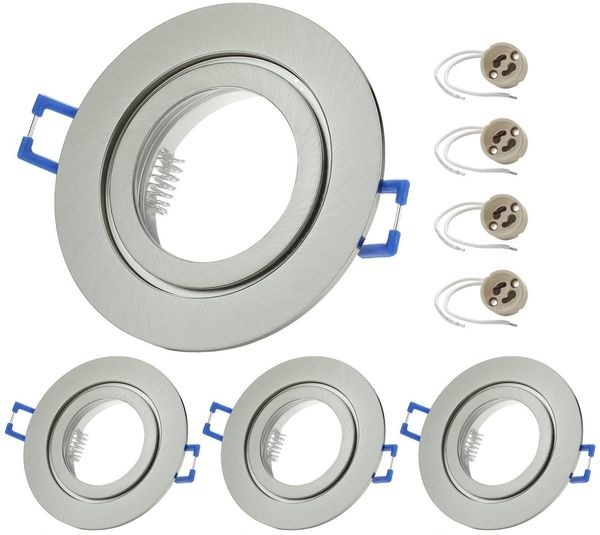 Sweet LED Deckenspot 4er Set GU10 Einbauspots Bad IP44 Chrom‑Gebürstet Aluminium 230 V, ohne Leuchtmittel, Einbauspots, Einbaustrahler, Deckenlampe