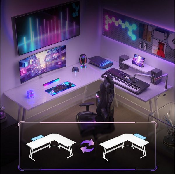 GUNJI Computertisch L-förmiger Gaming-Schreibtisch, Eckschreibtisch, 120cm (Tischplatte aus Kohlefaser mit Display-ausgestatteten Beinen und Z-förmigem Rahmen)