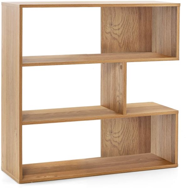 Konkaves Bücherregal mit Kippschutz 3 Ebenen Standregal Holz Raumteiler Regal Natur