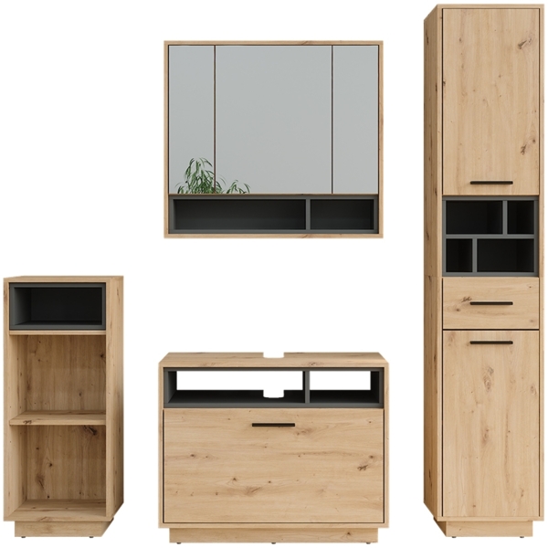Badmöbel-Set Beatrice Artisan Eiche/Anthrazit Set 4 Vicco