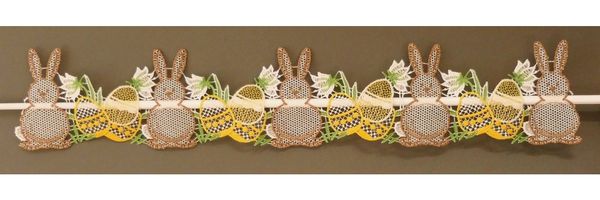 Stickereien Plauen Scheibengardine Osterhasen (1 St), Stangendurchzug, halbtransparent