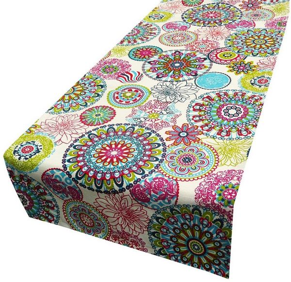 SCHÖNER LEBEN. Tischläufer Schöner Leben Tischläufer Blumen Mandala bunt 40x160 cm, handmade