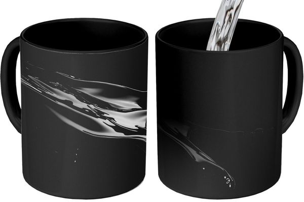 MuchoWow Tasse Schwarz - Spritzwasser - Wasser, 1-tlg, Keramik, Farbwechsel, Kaffee Tassen, Teetasse, Zaubertasse, Geschenk