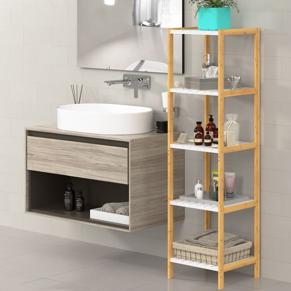 Casaria Badregal mit 5 Etagen, Bambus natur, 33 x 34 x 140 cm