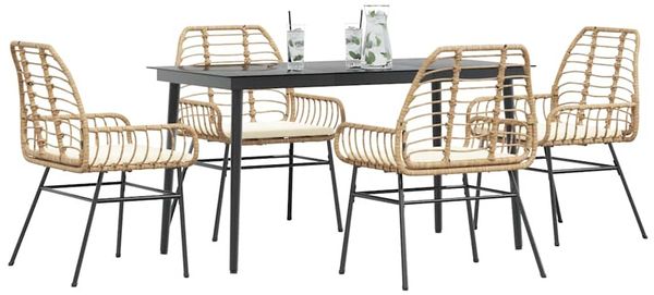 vidaXL 5-tlg. Garten-Essgruppe mit Kissen Braun Poly Rattan Glas 3334459