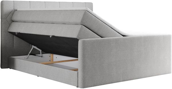 Boxspringbett KING EIGAR, mit einer Doppelmatratze, einem genähten Kopfteil - 120x200 - Hellgrau Stoff - H3 Bild 4