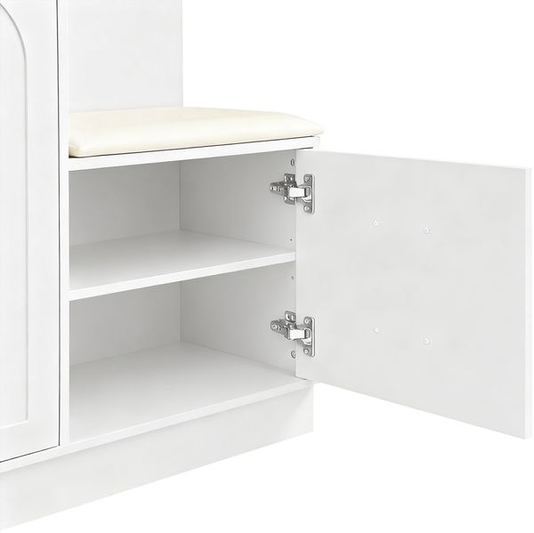Kompaktgarderobe 110 x 33 x 185,5 cm aus MDF in Weiß mit Spiegel, Schuhbank und verstellbaren Einlegeböden Bild 10