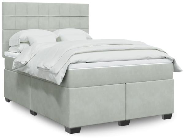 vidaXL Boxspringbett mit Matratze Hellgrau 140x190 cm Samt 3293206