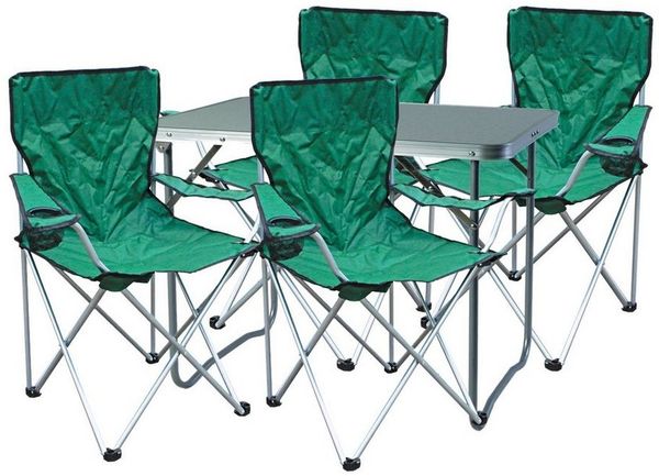 Mojawo Essgruppe 5-teiliges Campingmöbel Set Grün 4x Stuhl inkl. Tasche + 1x Tisch