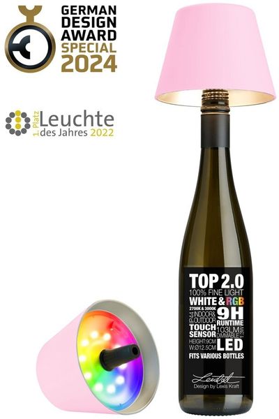 Sompex Flaschenleuchte TOP 2.0 Rosa LED RGBW mit Akku