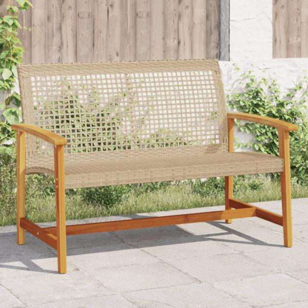 vidaXL Gartenbank Beige 112 cm Poly Rattan und Akazienholz 367600