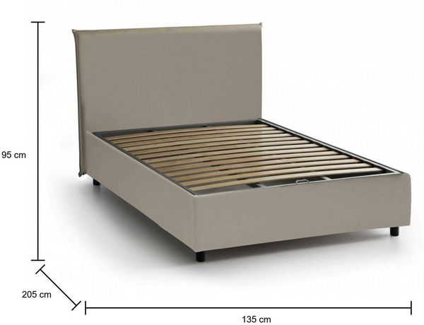 Dmora Alia-Queensize-Bett, Stauraumbett mit Kunstlederbezug, 100 % Made in Italy, Öffnung vorne, geeignet für Matratze 120 x 190 cm, taubengrau Bild 3