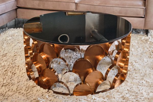 KAWOLA Couchtisch MEDINA Tisch Glas Gestell rosé gold 45 x 100 x 100 cm