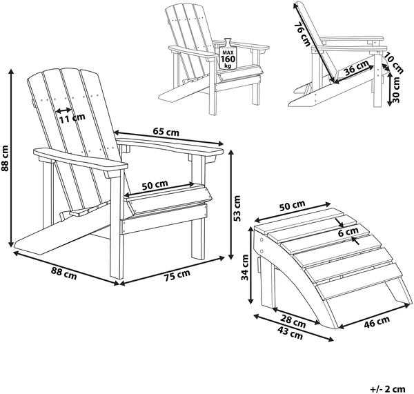 Gartenstuhl ADIRONDACK mit Fußstütze Blau Bild 2