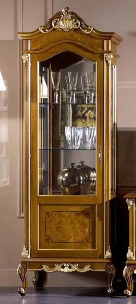 Casa Padrino Luxus Barock Vitrine Braun / Gold - Handgefertigter Massivholz Vitrinenschrank mit Tür - Prunkvolle Barock Möbel - Luxus Qualität - Made in Italy