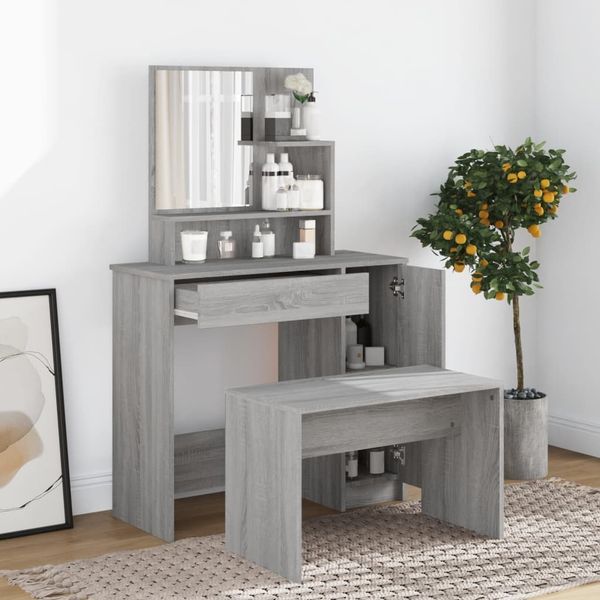 Schminktisch-Set, Frisiertisch Grau Sonoma 86,5x35x136 cm