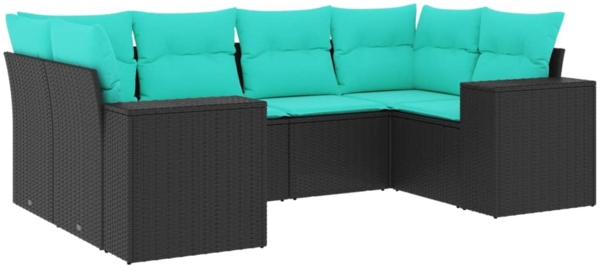 vidaXL 6-teiliges Gartensofa-Set mit Kissen, schwarzes Polyrattan 3222976