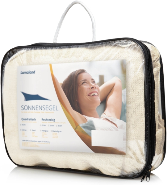 Lumaland Sonnensegel 100% HDPE mit Stabilisator für UV-Schutz - Quadrat 4x4 Meter - Creme Bild 8