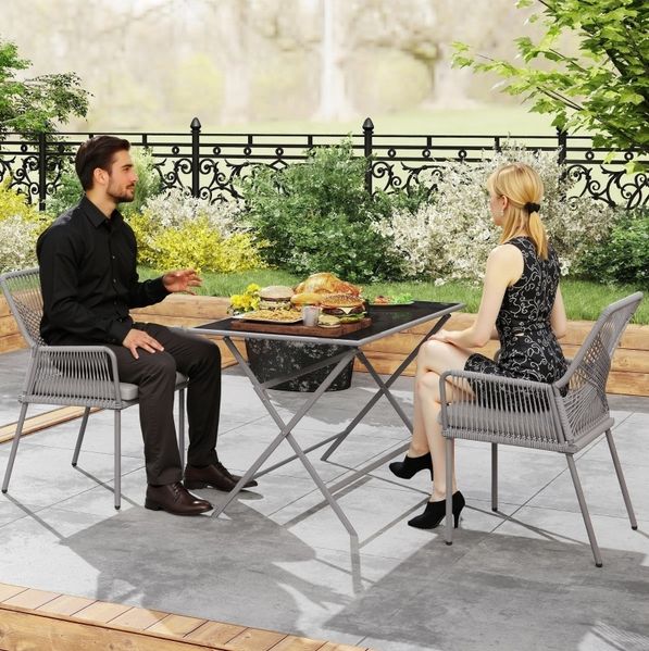 Gartenstuhl-Set 57 x 61 x 84 cm mit Armlehnen und Kissen – Rattan in Dunkelgrau