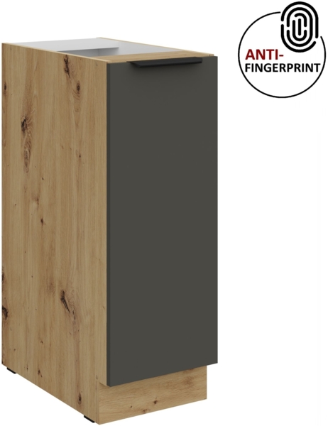 Küchen Unterschrank Schrankauszug 30 cm Küche ARIA Graphite ultra matt + Eiche Artisan matt, hochwertige Fronten mit Anti Fingerprint Beschichtung Küchenzeile Küchenblock