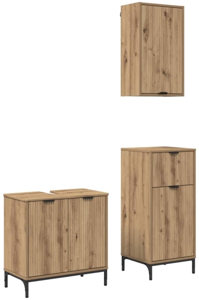 vidaXL Badezimmermöbel-Set 3 pcs Artisan-Eiche Sperrholz und Metall 3393112