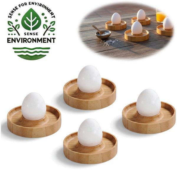 LS-LebenStil Eierbecher Nachhaltige Eihalter Holz 4´er Set Bambus Eierhalter Eibecher, (für das perfekte Frühstücksei auf dem Frühstückstisch, 4-tlg, Braun), natürliche Holzmaserung