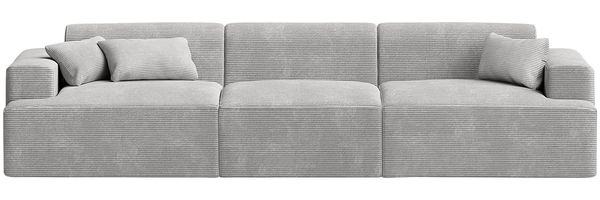 skølm 'Freki' Cloud Sofa 3 Sitzer, Vollschaumcouch mit Federkern und Vakuum-Kompression, kein Aufbau erforderlich, mit 3 Kissen, Cord grau Bild 10