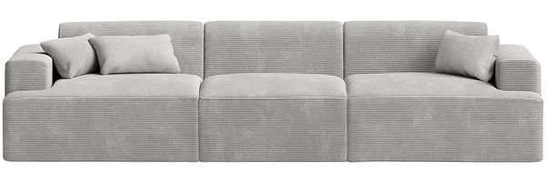 skølm 'Freki' Cloud Sofa 3 Sitzer, Vollschaumcouch mit Federkern und Vakuum-Kompression, kein Aufbau erforderlich, mit 3 Kissen, Cord grau Bild 9