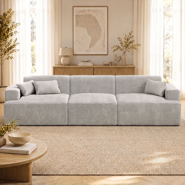 skølm 'Freki' Cloud Sofa 3 Sitzer, Vollschaumcouch mit Federkern und Vakuum-Kompression, kein Aufbau erforderlich, mit 3 Kissen, Cord grau