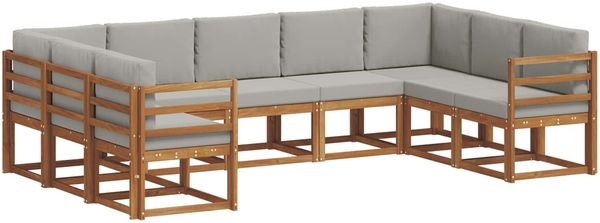 vidaXL Outdoor-Sofagarnitur mit Kissen 9 pcs Natürlich und Hellgrau 3366969 Bild 2