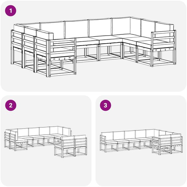 vidaXL Outdoor-Sofagarnitur mit Kissen 9 pcs Natürlich und Hellgrau 3366969 Bild 7