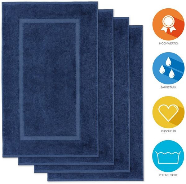 Lavea Badematte 4er Set Badeteppiche Elena Frottee 50x80 cm Badvorleger, 100% Baumwolle, 500 g/m² Frottier, weich & saugstark, pflegeleicht