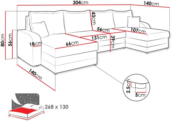 Mirjan24 'Kristofer U' Ecksofa, Cord dunkelgrau, 80 x 140 x 304 cm Bild 7
