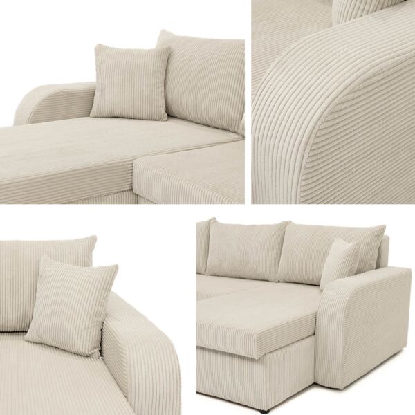 Mirjan24 'Kristofer U' Ecksofa, Cord dunkelgrau, 80 x 140 x 304 cm Bild 6