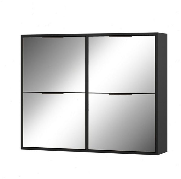 UEV Schuhschrank mit 4 Klappen Spiegelschuhschrank schmal Schuhkipper Schuhkommode (Schuhregal, Aufbewahrungsschrank, Schuhständerregal für Flur Eingang, 100 x 23 x 80,5 cm Anti-Kipp-Vorrichtung Platzsparend Flur schrank) Trennwände verstellbar und abn...