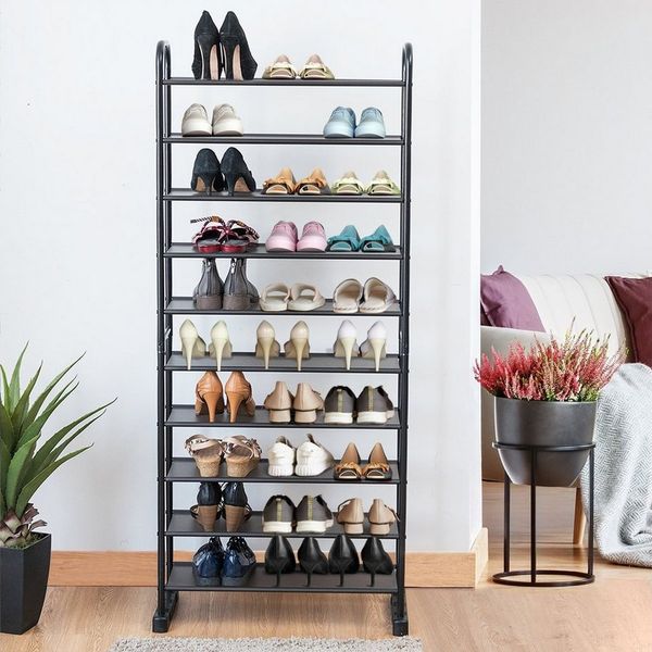 COSTWAY Schuhregal, schmal, 10 Ebenen für 30 Paar Schuhe, Metall, 66 x 29 x 152 cm
