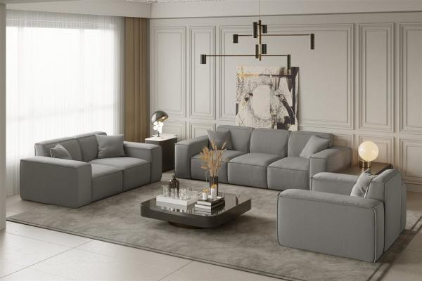 Sofaset Designersofa CELES 3-2-1 in Stoff Opera Velvet Silbergrau