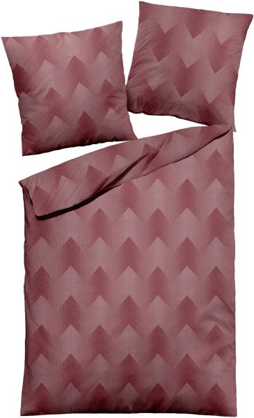 Dormisette Fein Flanell Bettwäsche 155x220 Zickzack rot uni Melange 1660-20